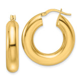 14k Yellow Gold Chunky Hoop Earrings, Smooth Polished Round Tube Design for Women
