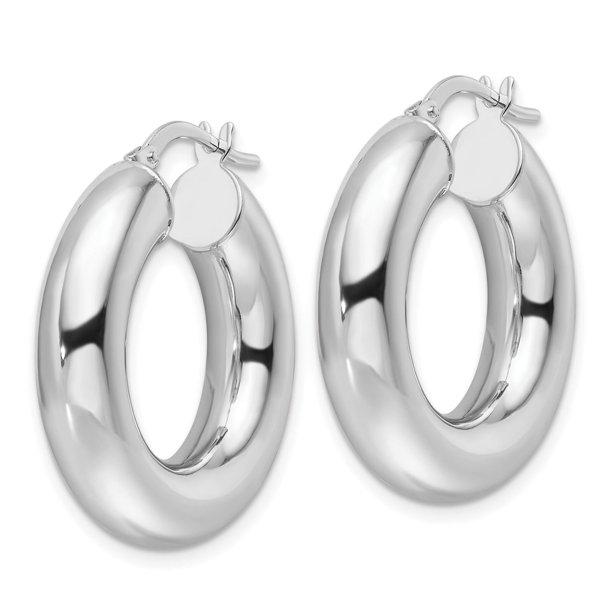 14k White Gold Chunky Hoop Earrings, Polished Rounded Tube Design, Minimalist Fashion Jewelry