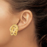 14k Yellow Gold Love Knot Stud Earrings, Textured and Polished Finish, Classic Design for Women