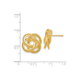 14k Yellow Gold Love Knot Stud Earrings, Textured and Polished Finish, Classic Design for Women