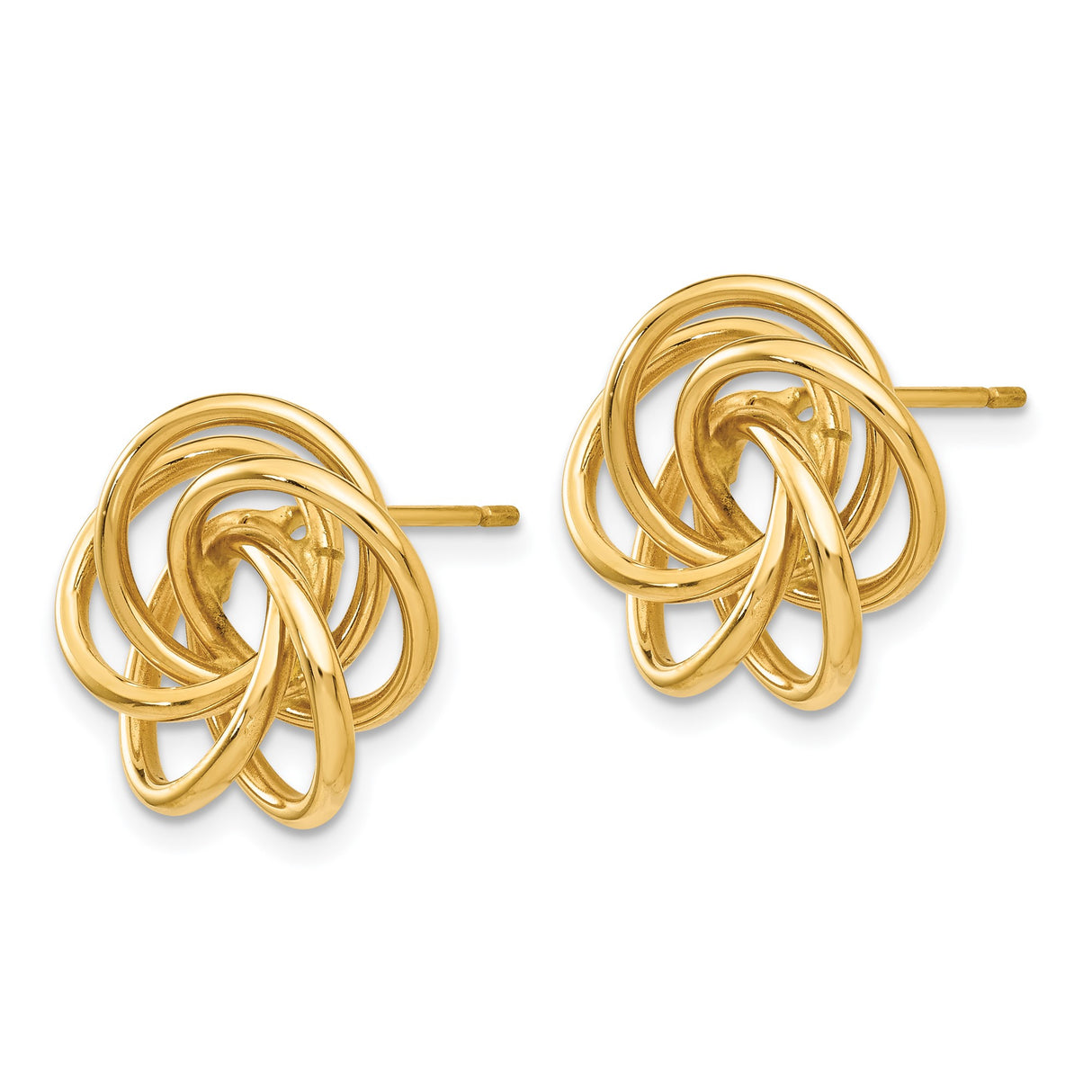 14k Yellow Gold Love Knot Stud Earrings, Polished Interwoven Design for Women