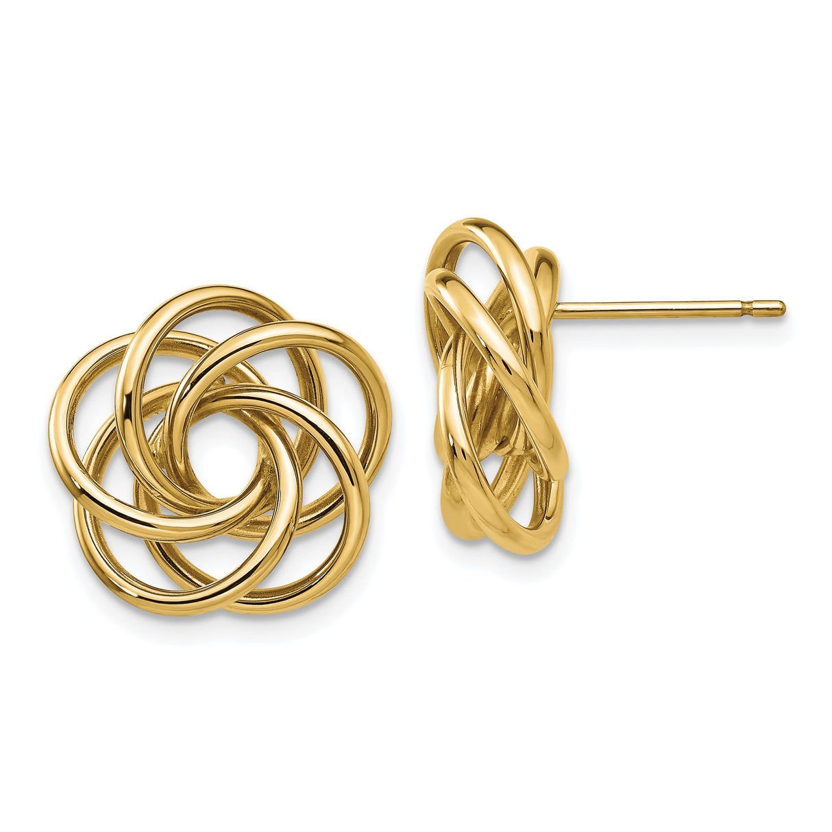 14k Yellow Gold Love Knot Stud Earrings, Polished Interwoven Design for Women