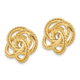 14k Yellow Gold Knot Stud Earrings, Interlocking Woven Loop, Celtic Inspired Design for Women