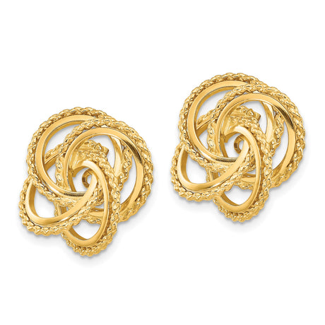14k Yellow Gold Knot Stud Earrings, Interlocking Woven Loop, Celtic Inspired Design for Women