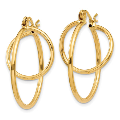 14k Yellow Gold Hoop Earrings with Asymmetric Intersecting Curves, Modern Sculptural Style