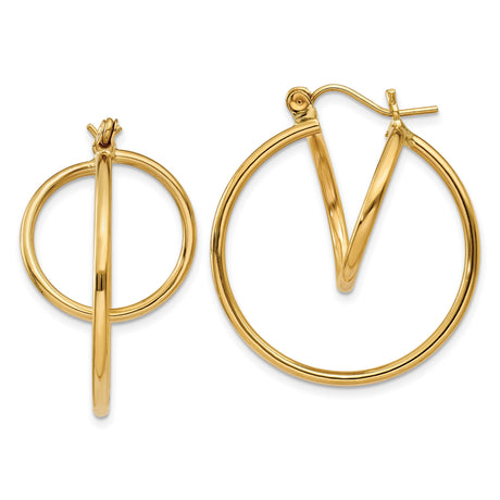 14k Yellow Gold Hoop Earrings with Asymmetric Intersecting Curves, Modern Sculptural Style