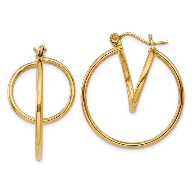 14k Yellow Gold Hoop Earrings with Asymmetric Intersecting Curves, Modern Sculptural Style