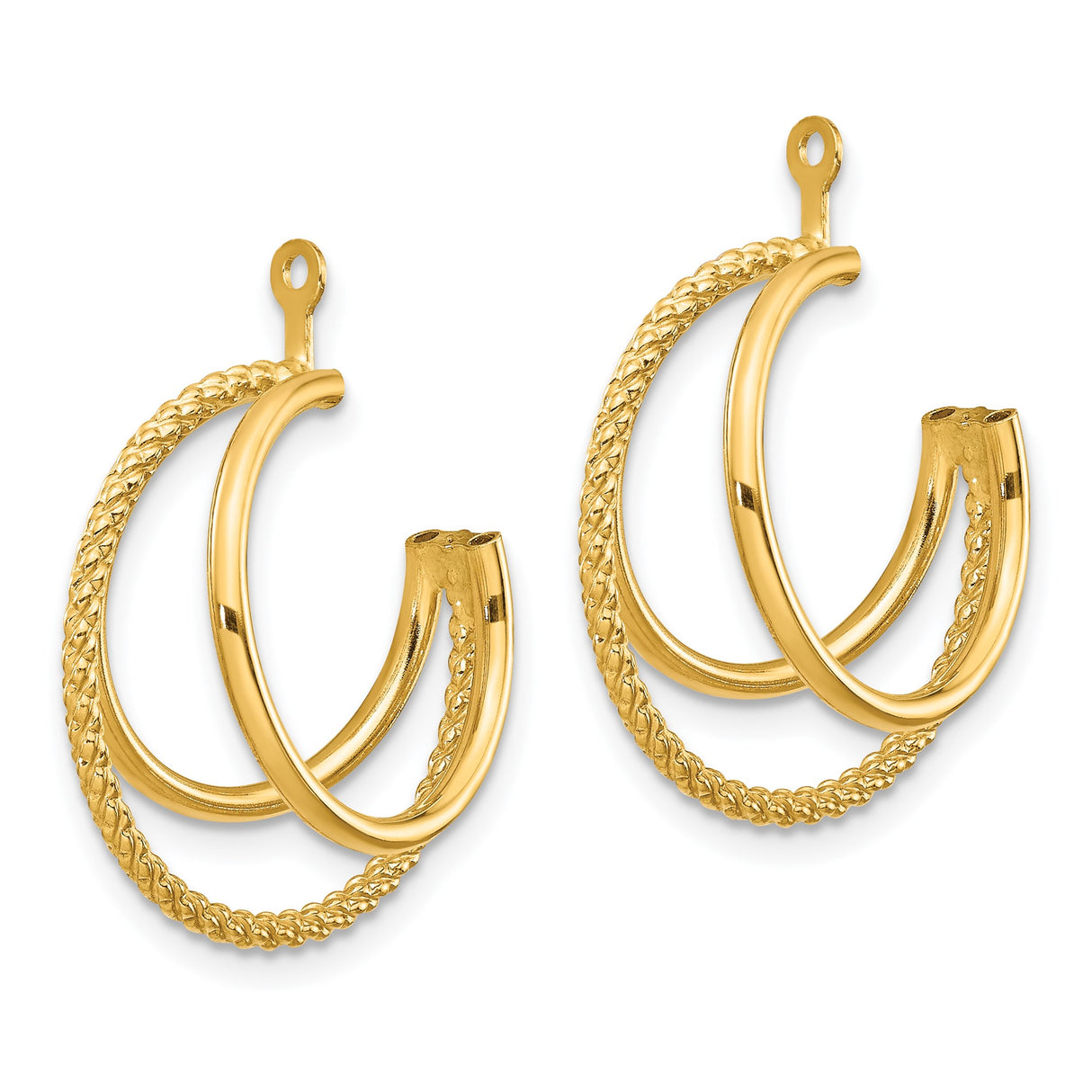 14k Yellow Gold Hoop Earrings, Triple Layer Braided and Polished Design for Women