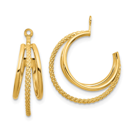 14k Yellow Gold Hoop Earrings, Triple Layer Braided and Polished Design for Women