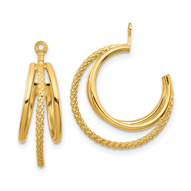 14k Yellow Gold Hoop Earrings, Triple Layer Braided and Polished Design for Women