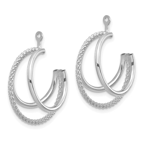 14k White Gold Triple Hoop Earrings with Braided Texture and Polished Finish