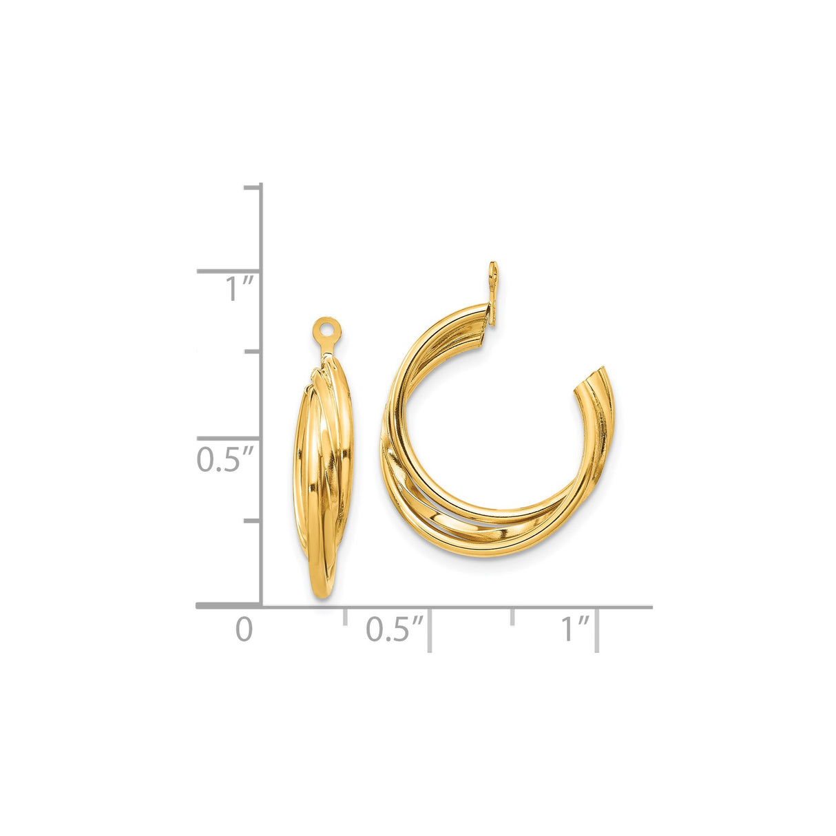 14k Yellow Gold Hoop Earrings, Twisted Interwoven Triple Row Polished Design