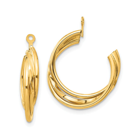 14k Yellow Gold Hoop Earrings, Twisted Interwoven Triple Row Polished Design