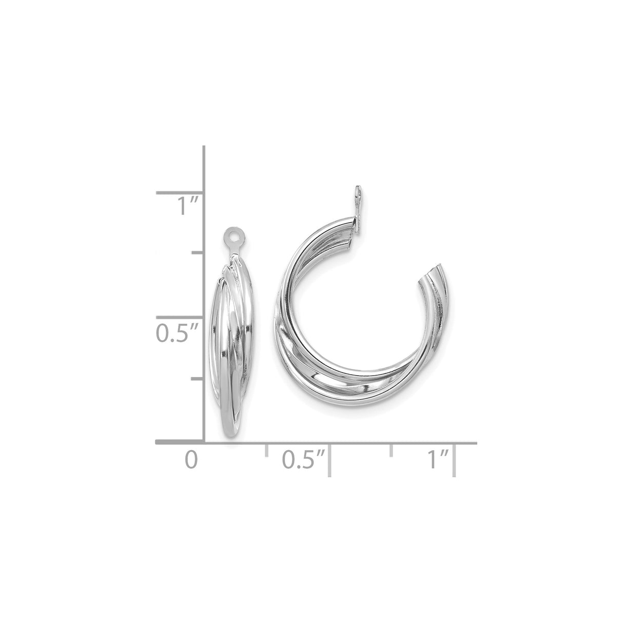 14k White Gold Hoop Earrings, Twisted Triple Row Polished Design, Lightweight Modern Style