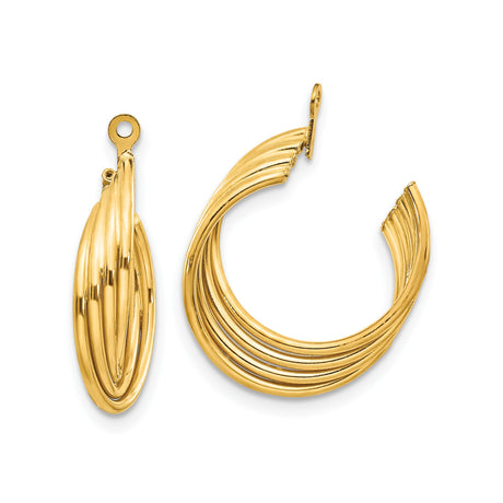 14k Yellow Gold Hoop Earrings with Multi-Ridge Twisted Design and Polished Finish