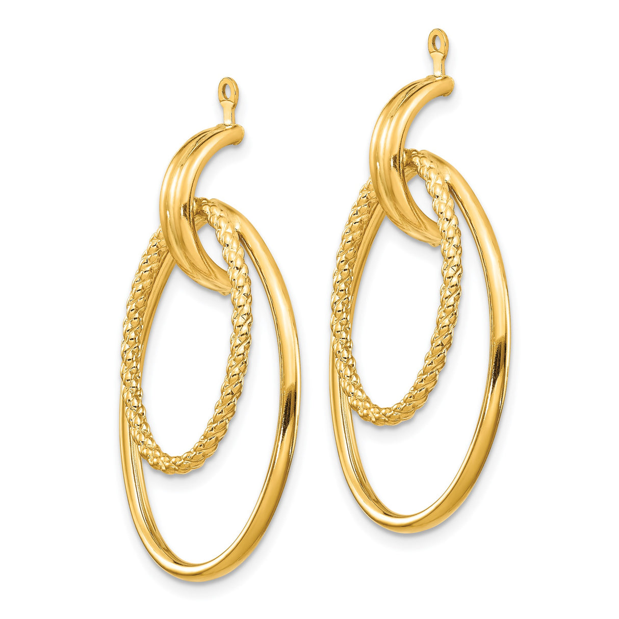 14k Yellow Gold Dangle Hoop Earrings with Double Oval, Polished and Braided Loops