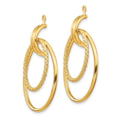 14k Yellow Gold Dangle Hoop Earrings with Double Oval, Polished and Braided Loops