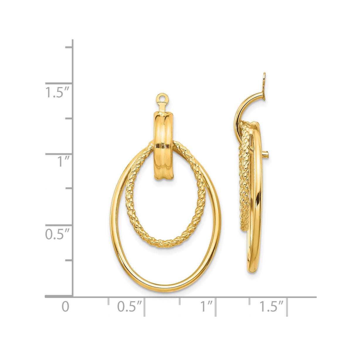 14k Yellow Gold Dangle Hoop Earrings with Double Oval, Polished and Braided Loops