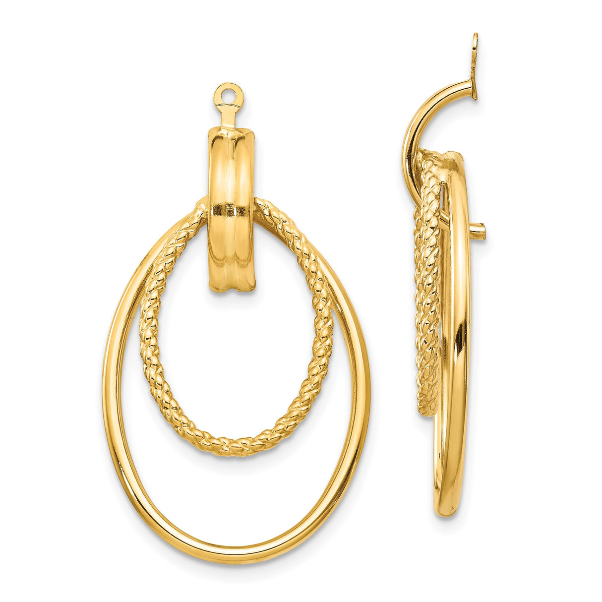 14k Yellow Gold Dangle Hoop Earrings with Double Oval, Polished and Braided Loops