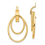 14k Yellow Gold Dangle Hoop Earrings with Double Oval, Polished and Braided Loops