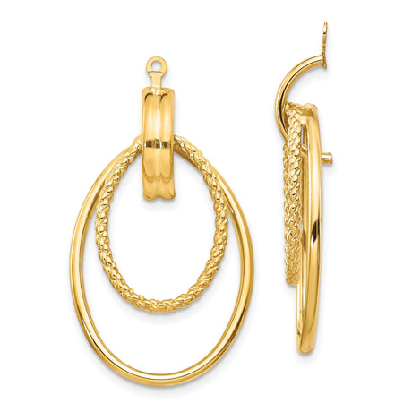 14k Yellow Gold Dangle Hoop Earrings with Double Oval, Polished and Braided Loops