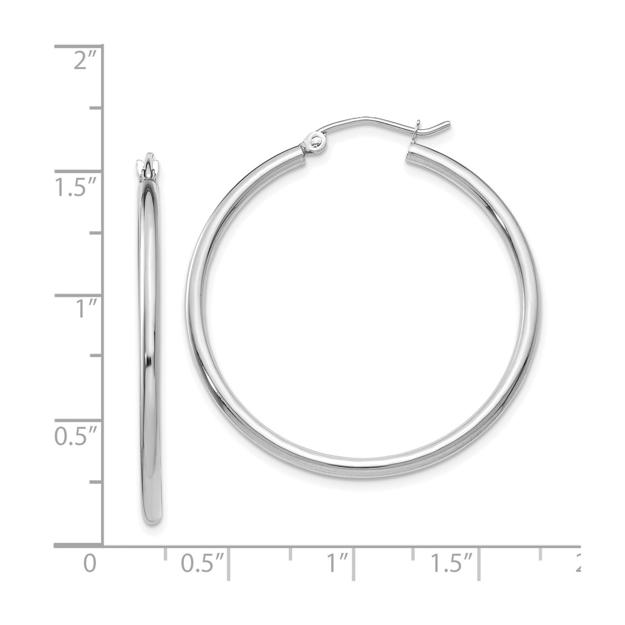 14k White Gold Hoop Earrings, Classic Round High Polish Minimalist Design for Women