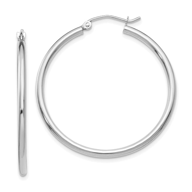 14k White Gold Hoop Earrings, Classic Round High Polish Minimalist Design for Women