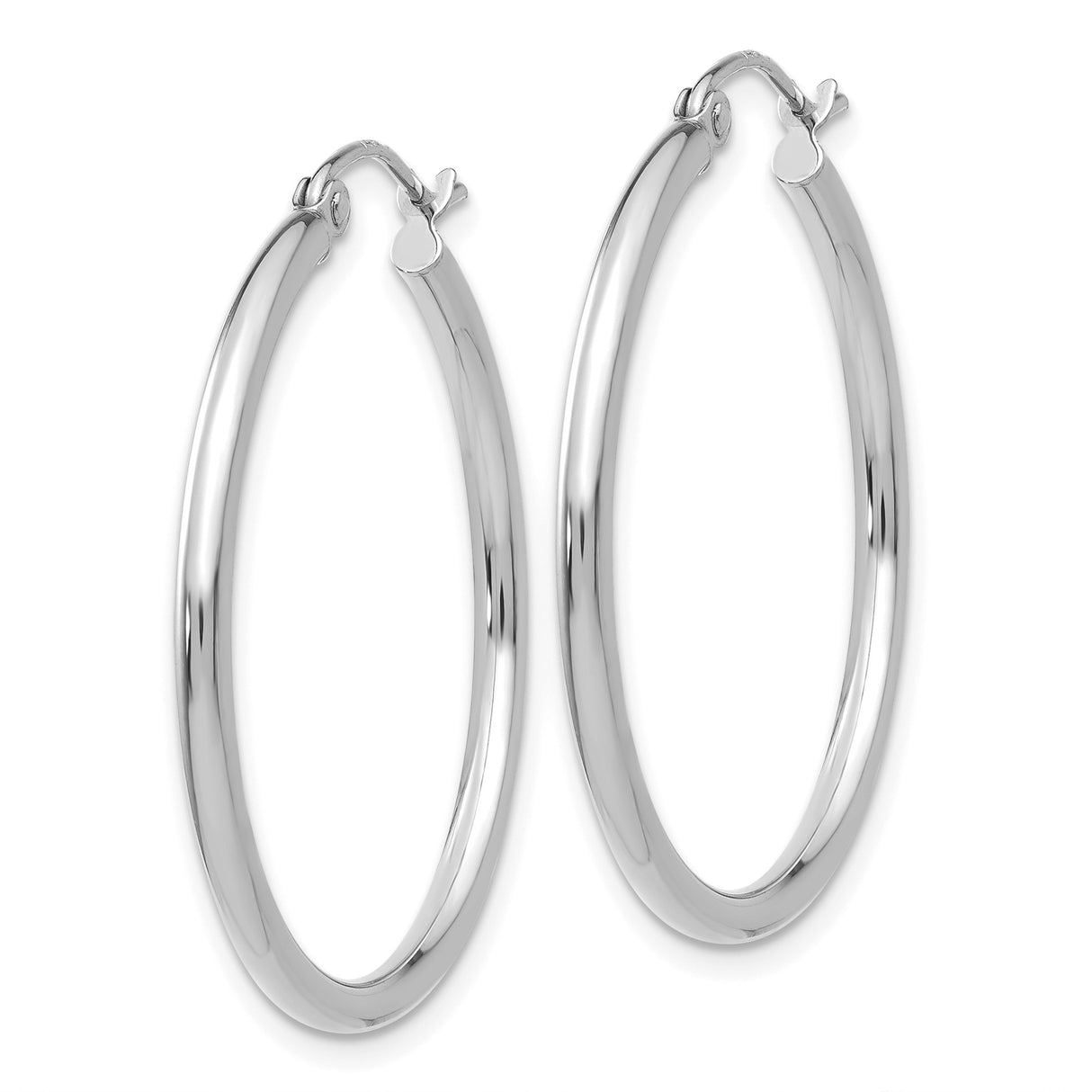 14k White Gold Hoop Earrings, Lightweight Round Polished Design, Minimalist Style for Women
