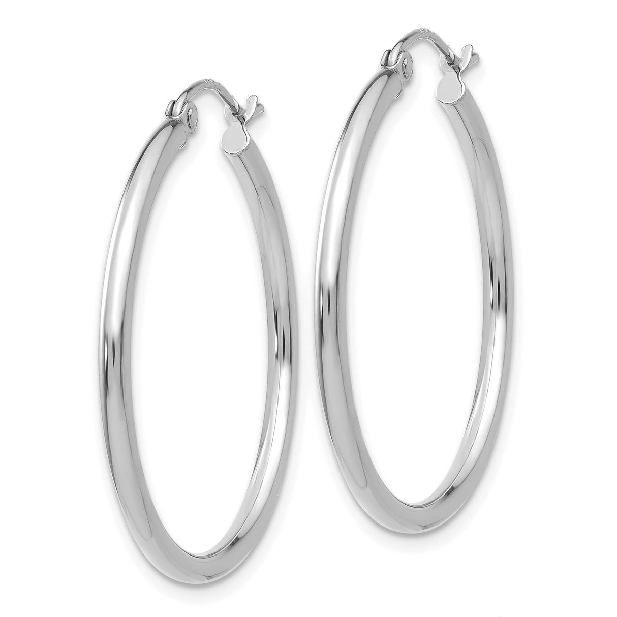 14k White Gold Hoop Earrings, Classic Round Polished Design, Lightweight Minimalist Style