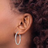14k White Gold Hoop Earrings, Classic Round Polished Design, Lightweight Minimalist Style