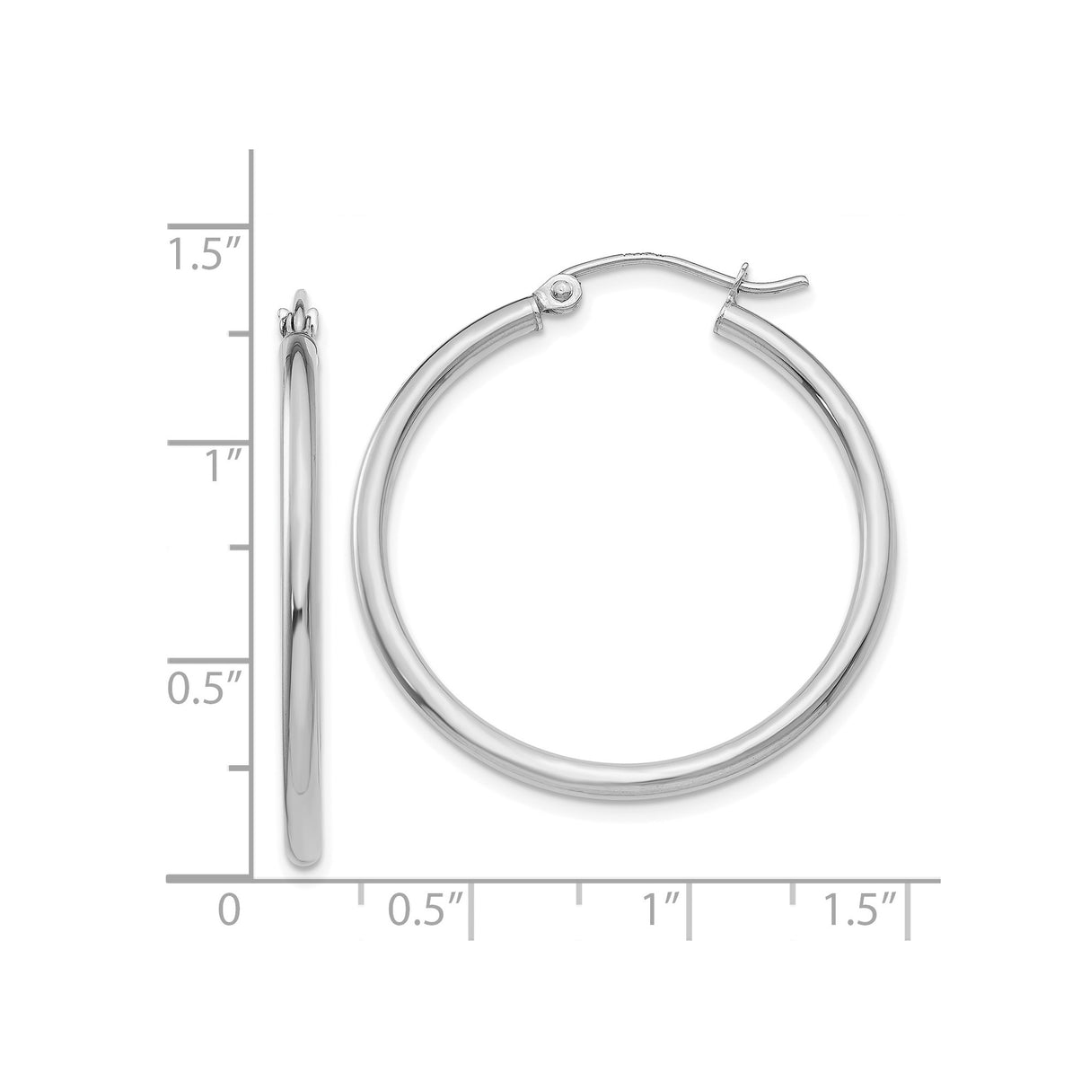 14k White Gold Hoop Earrings, Classic Round Polished Design, Lightweight Minimalist Style