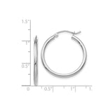 14k White Gold Hoop Earrings, Small Polished Round Hoops with Latch Back Closure
