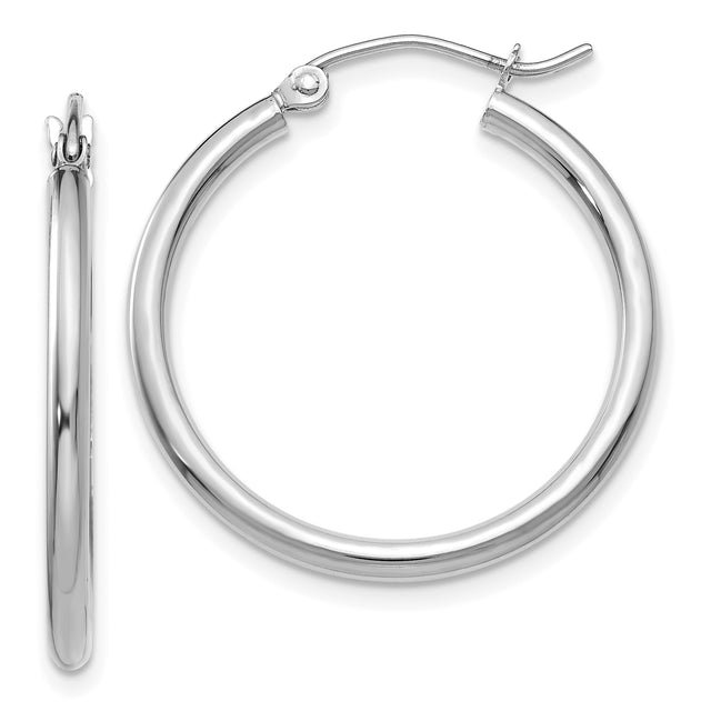14k White Gold Hoop Earrings, Polished Finish, Latch Back, Medium Size, Minimalist Design