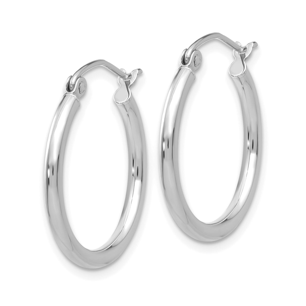 14k White Gold Hoop Earrings, Classic Lightweight Polished Hoops with Snap Closure