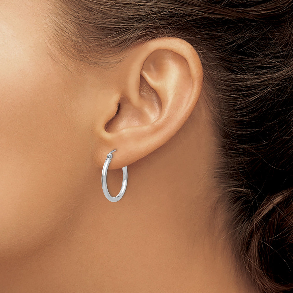 14k White Gold Hoop Earrings, Classic Lightweight Polished Hoops with Snap Closure