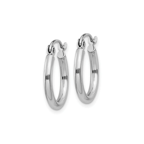14k White Gold Hoop Earrings, Small Round Polished Hoops, Minimalist Everyday Style