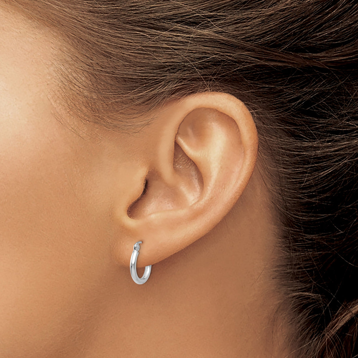 14k White Gold Hoop Earrings, Small Minimalist Polished Hoops for Women