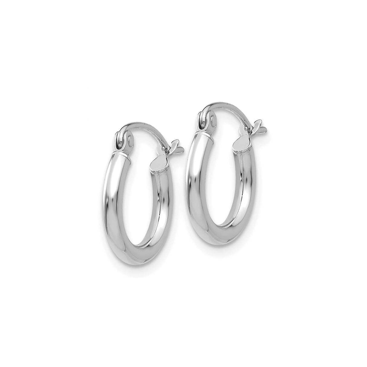 14k White Gold Hoop Earrings, Polished Finish, Classic Round Design, Latch-Back Closure