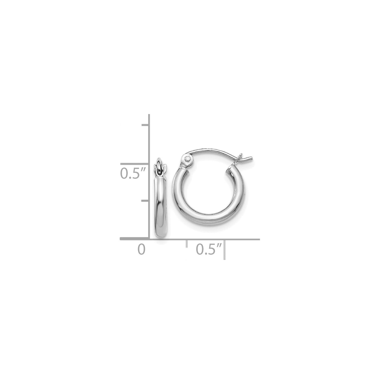 14k White Gold Hoop Earrings, Polished Finish, Classic Round Design, Latch-Back Closure