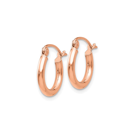 14k Rose Gold Hoop Earrings, Classic Round Polished Finish with Hinged Snap Closure