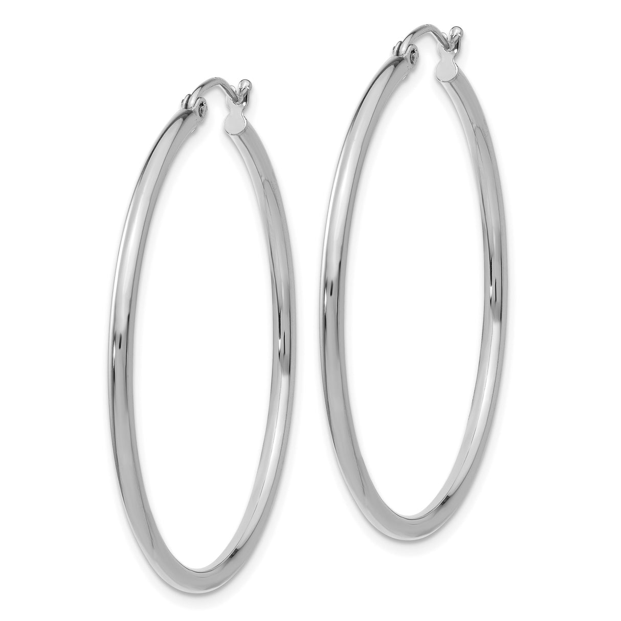 14k White Gold Hoop Earrings, Lightweight Polished Round Design for Women