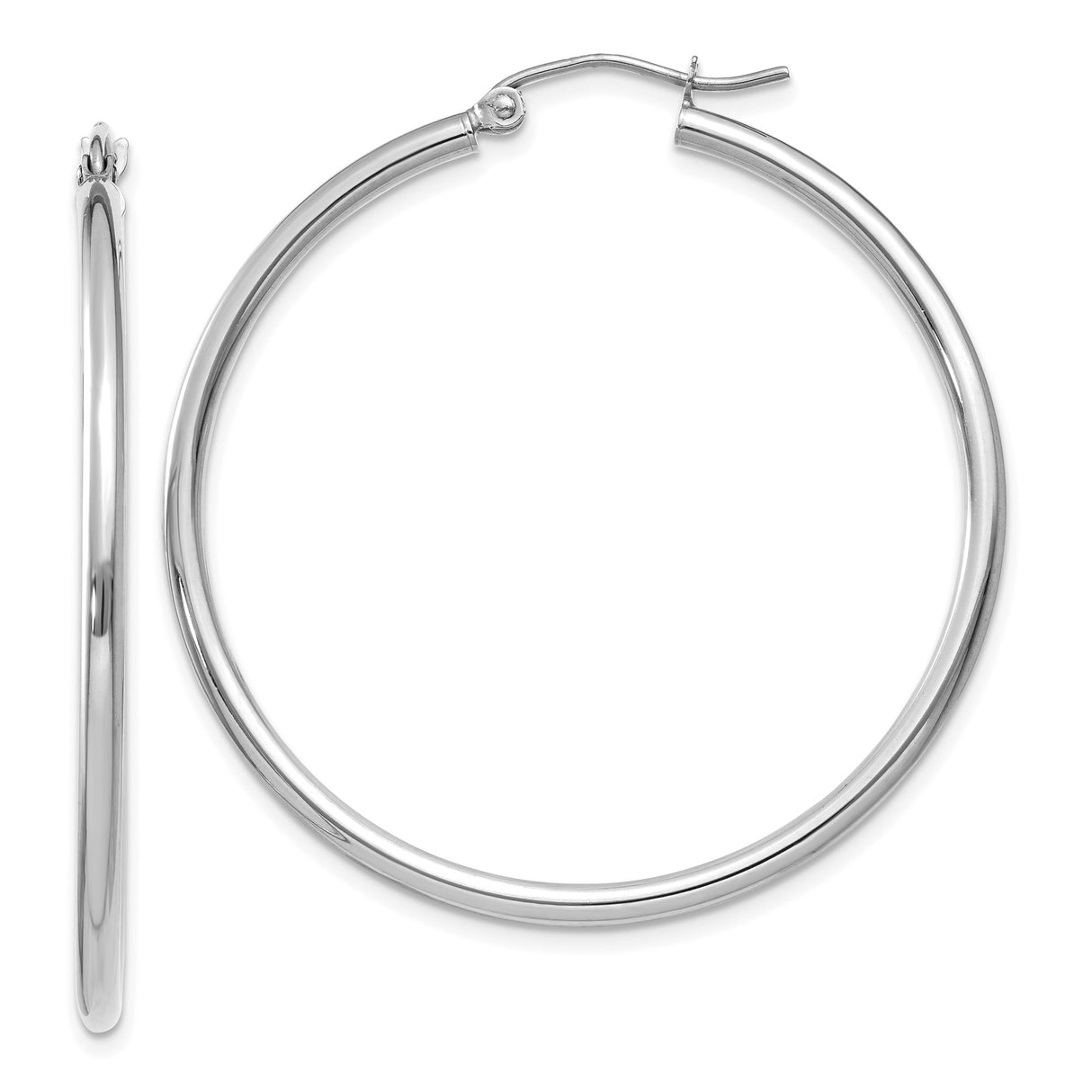 14k White Gold Hoop Earrings, Lightweight Polished Round Design for Women