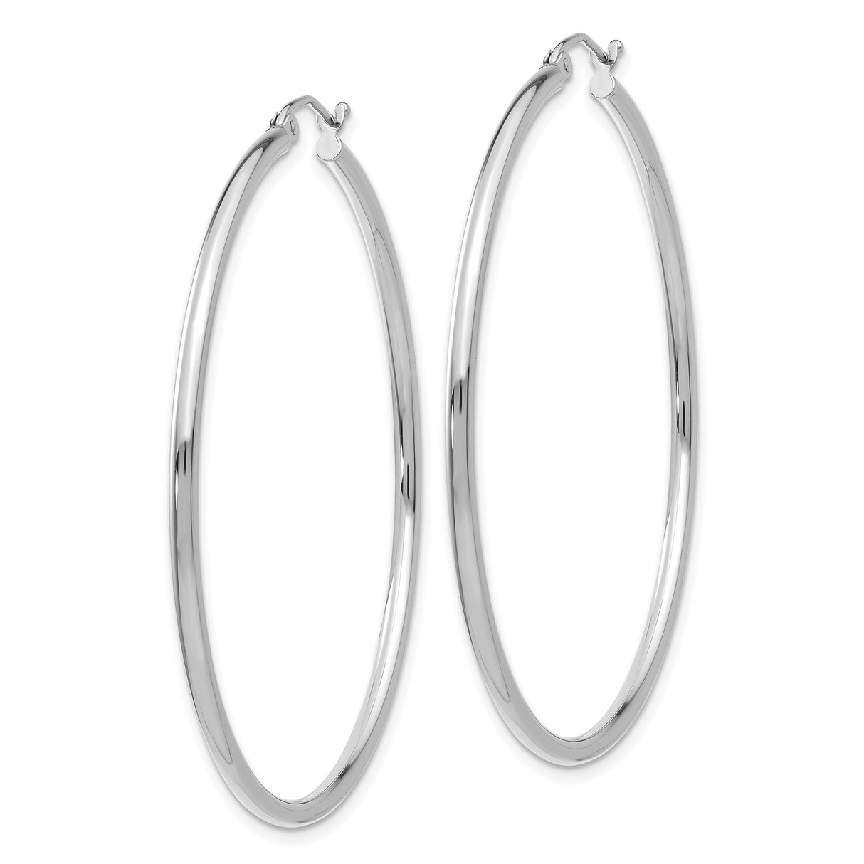 14k White Gold Hoop Earrings, Large Slender Polished Design, Lightweight Classic Style for Women