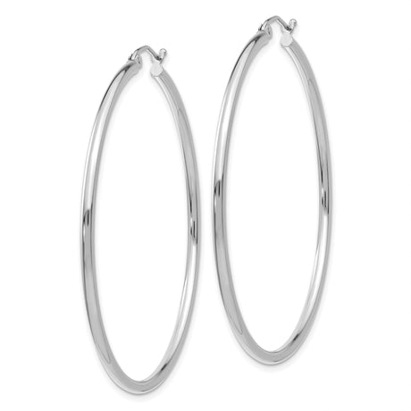 14k White Gold Hoop Earrings, Large Slender Polished Design, Lightweight Classic Style for Women