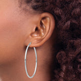 14k White Gold Hoop Earrings, Large Slender Polished Design, Lightweight Classic Style for Women