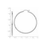 14k White Gold Hoop Earrings, Large Slender Polished Design, Lightweight Classic Style for Women