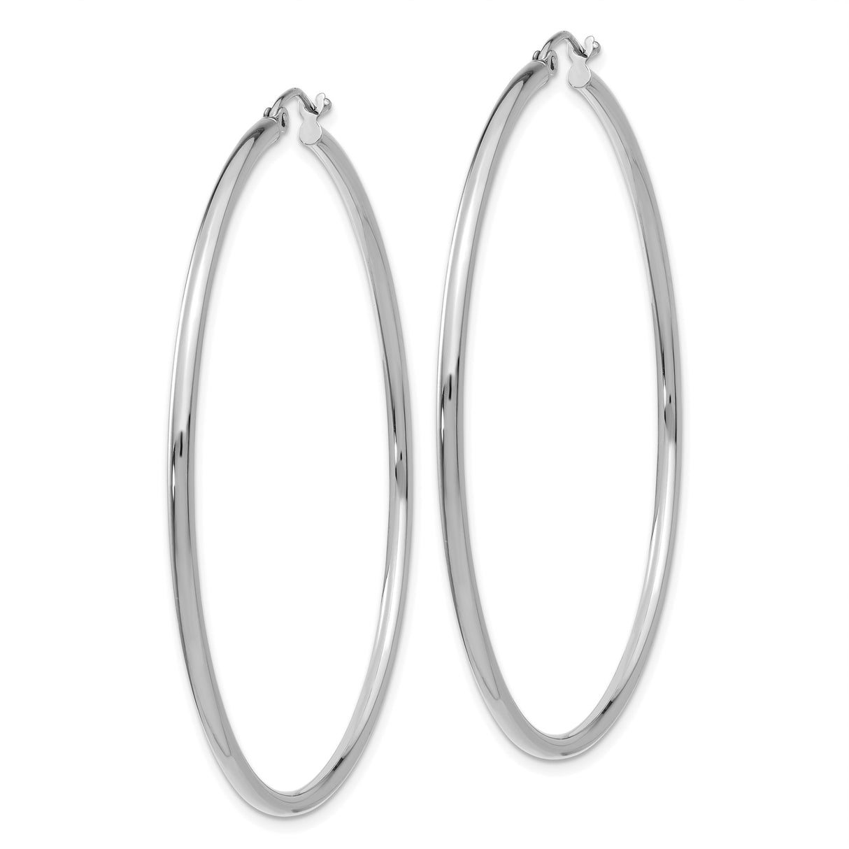 14k White Gold Hoop Earrings, Lightweight Polished Round Hoops, Modern Minimalist Style