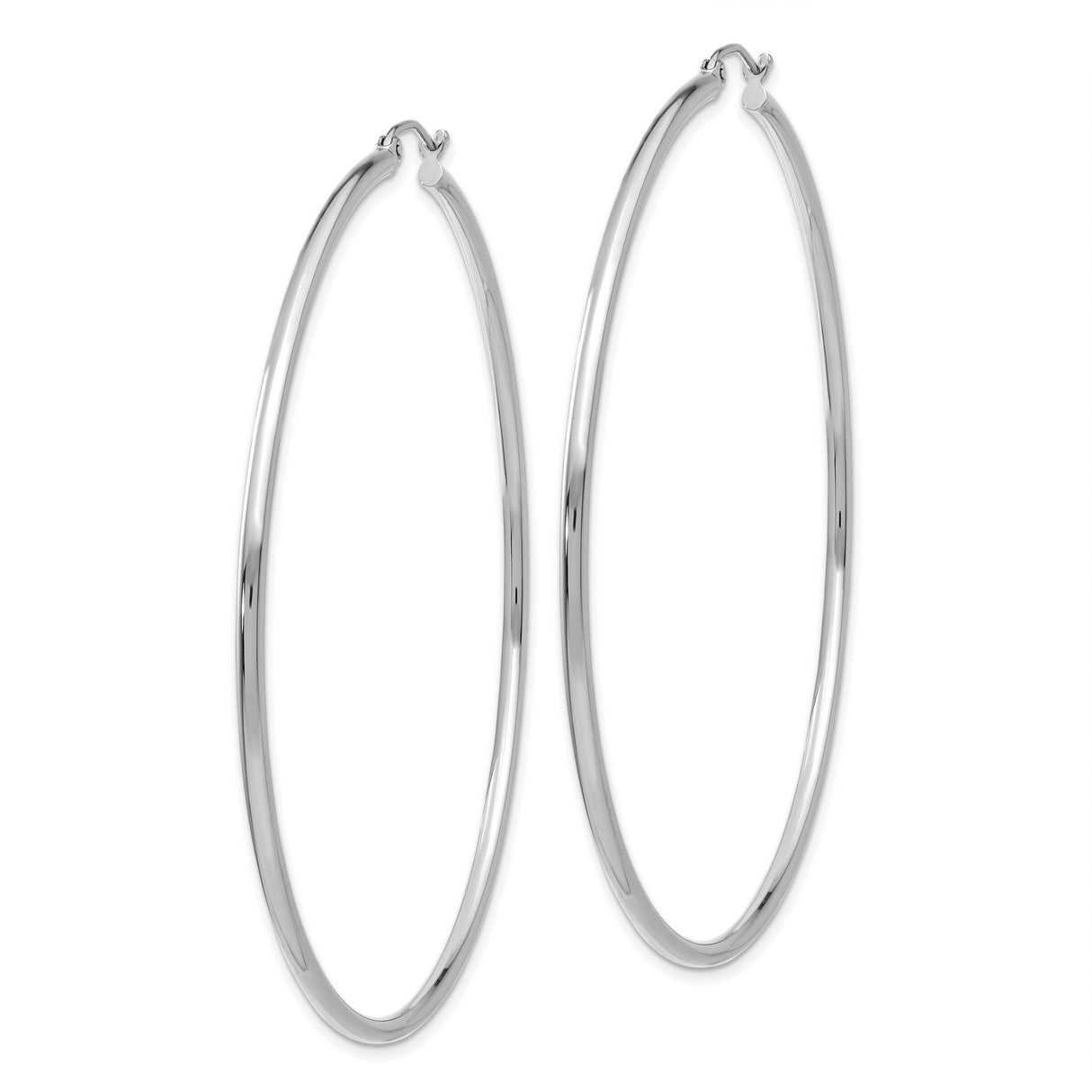14k White Gold Hoop Earrings, Large Round Polished Finish, Sleek Minimalist Design for Women