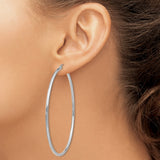 14k White Gold Hoop Earrings, Large Round Polished Finish, Sleek Minimalist Design for Women