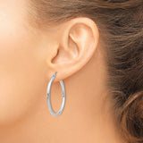 14k White Gold Hoop Earrings, Polished Finish, Minimalist Modern Design, Secure Latch Back Closure